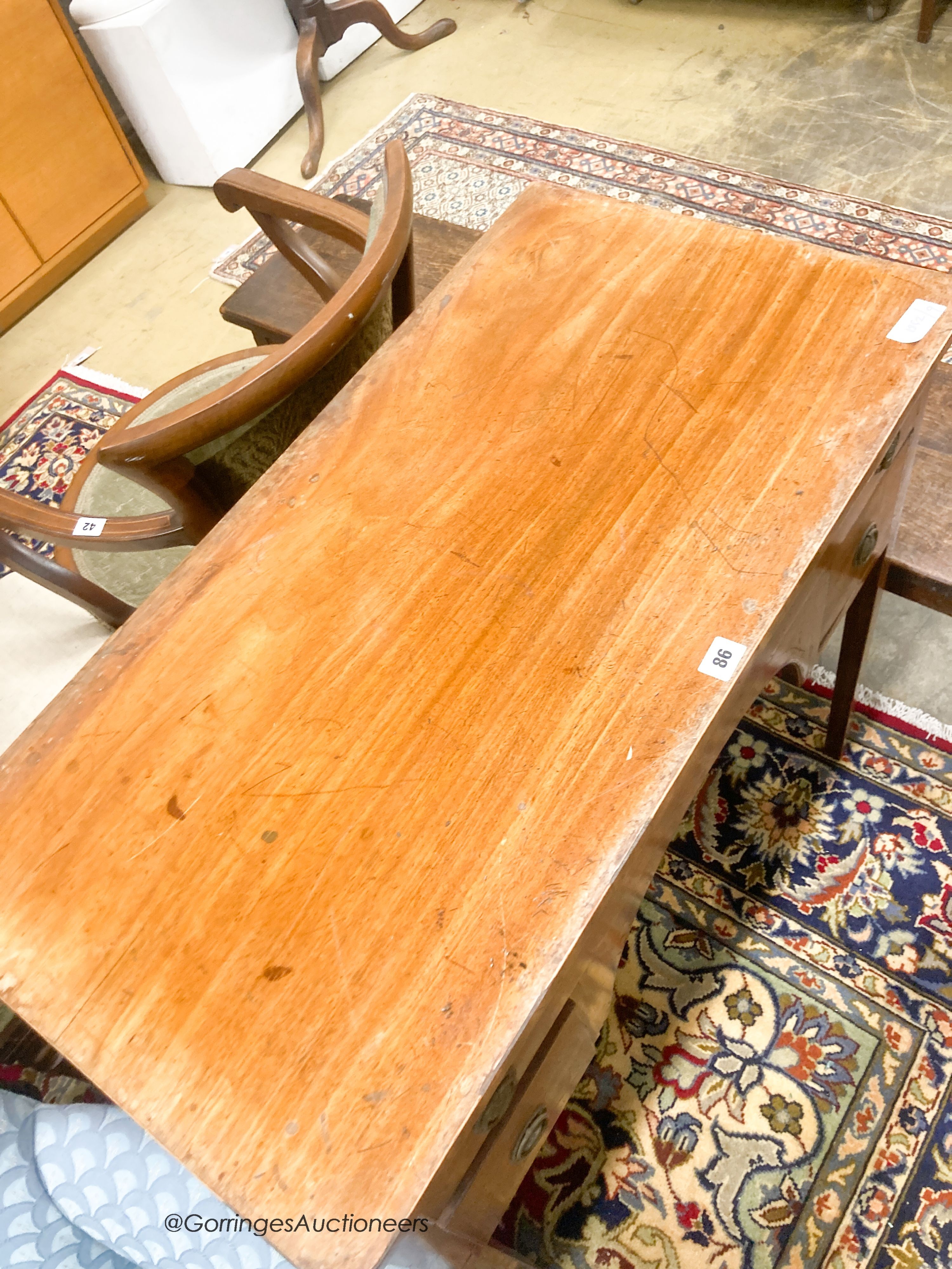 A George IV mahogany kneehole dressing table, width 87cm, depth 45cm, height 80cm